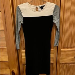 French Connection Black and White Bodycon Dress with Long Raglan Sleeves